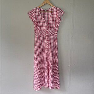 LOFT Red and White Gingham Midi Dress 2